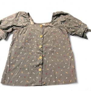 Lauren-conrad Women's button up flower Blouse medium tie sleeves